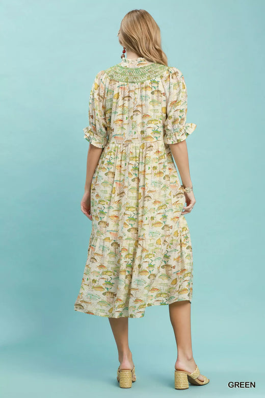 Print Tiered Midi Dress - alternate view 3