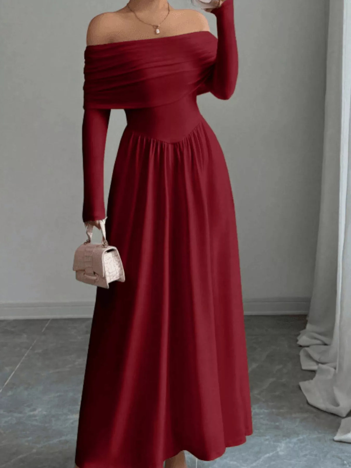 Off-Shoulder Long Sleeve Maxi Dress - alternate view 3