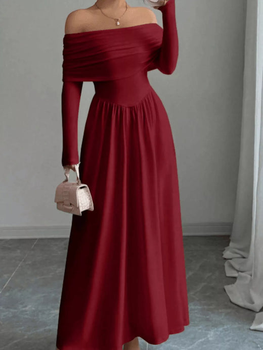 Off-Shoulder Long Sleeve Maxi Dress - alternate view 3