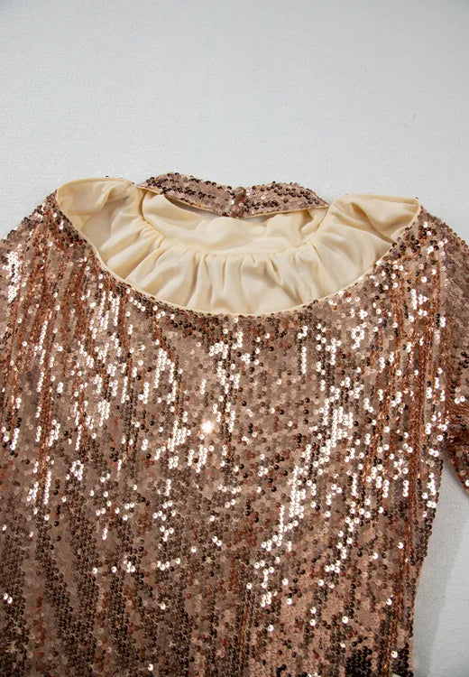 Backless Sequin Mock Neck Long Sleeve Mini Dress - alternate view 6