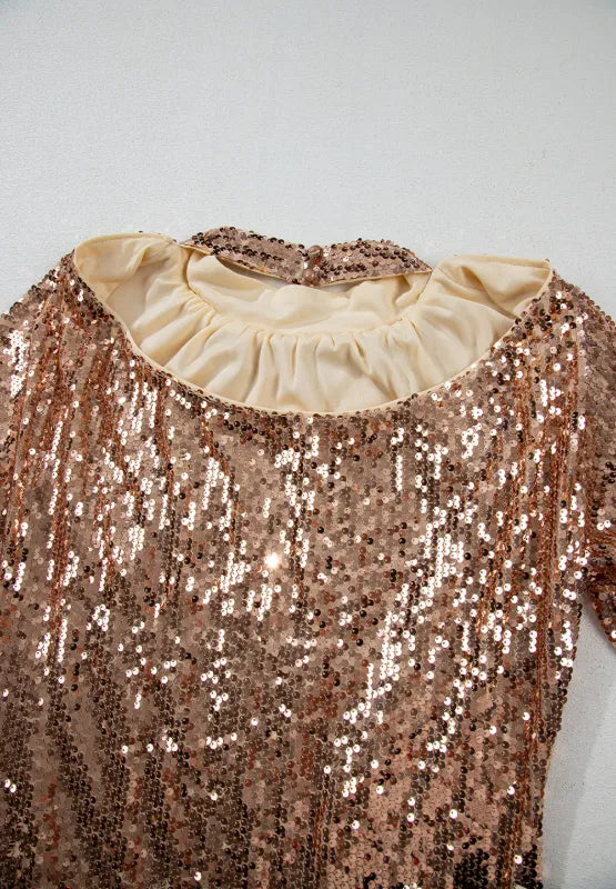 Backless Sequin Mock Neck Long Sleeve Mini Dress - alternate view 6