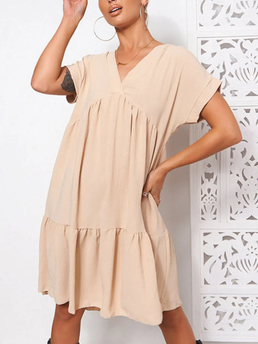 V-Neck Babydoll Tiered Mini Dress - alternate view 5