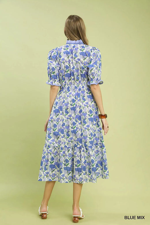 Floral Ruffle Trim Tiered Midi Dress - alternate view 3