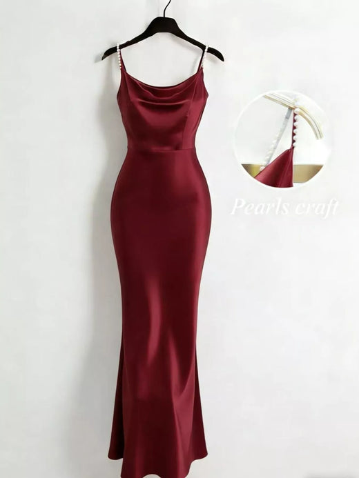 Pearl Strap Cowl Neck Satin Maxi Dress - alternate view 4