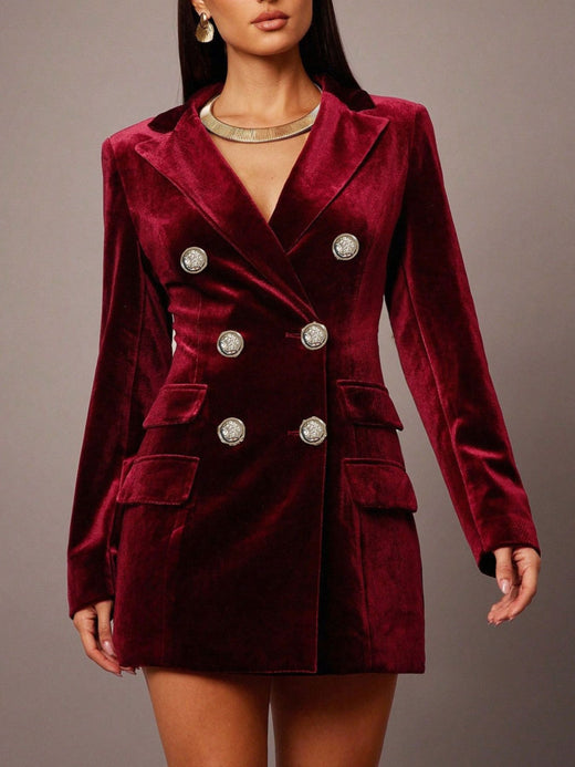 Velvet Double-Breasted Blazer Dress - alternate view 3
