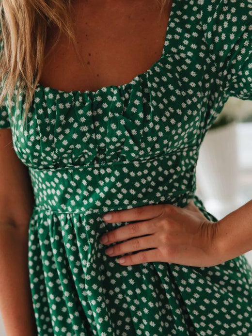 Printed Square Neck Short Sleeve Midi Dress - alternate view 2