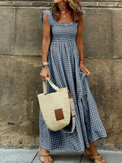 Gingham Smocked Ruffle Maxi Dress - alternate view 3