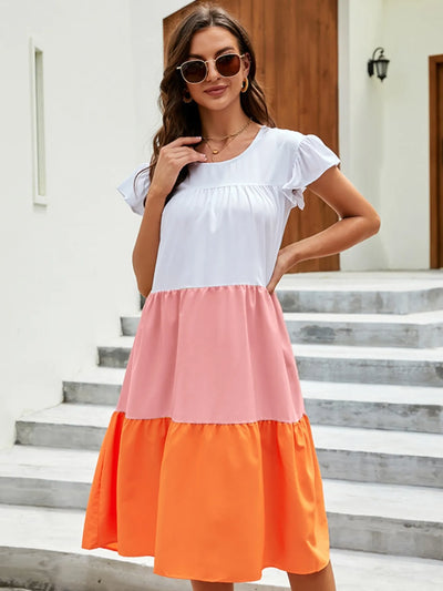 Color Block Tiered Ruffle Summer Dress
