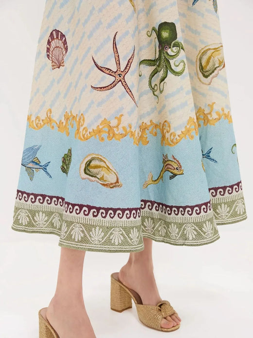 Ocean Print Spaghetti Strap Midi Dress - alternate view 5