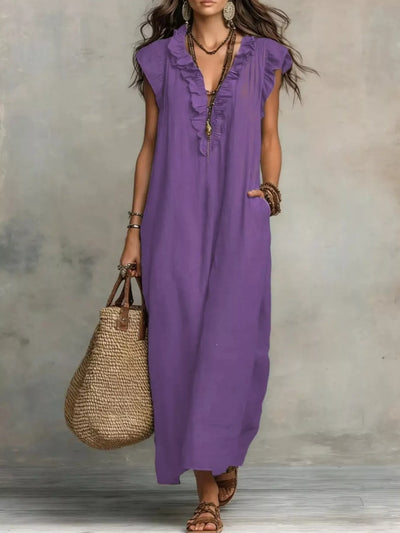 Ruffled V-Neck Maxi Dress - alternate view 12