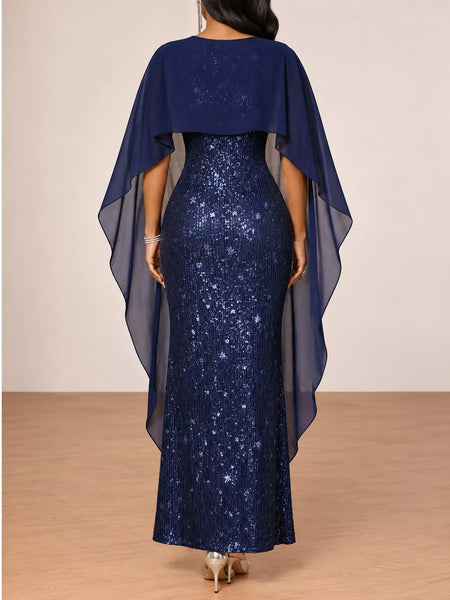 Sequin Cape Overlay Evening Dress - alternate view 16