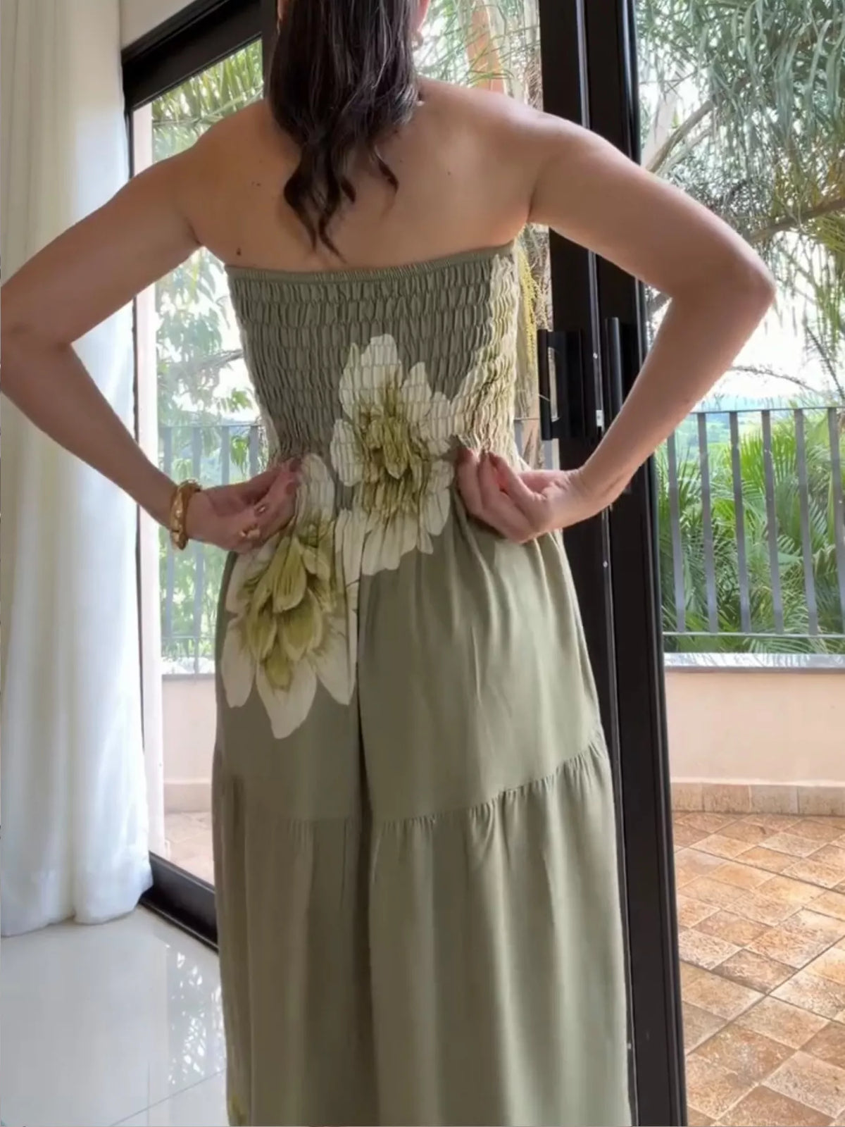 Floral Print Smocked Tube Maxi Dress - alternate view 5