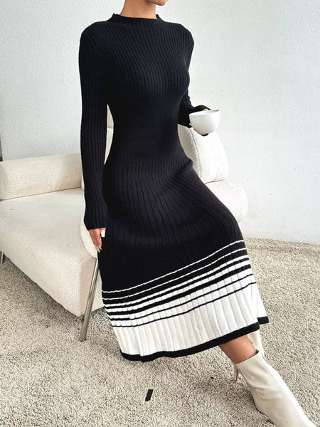 Ribbed Knit Sweater Dress with Striped Hem - alternate view 6