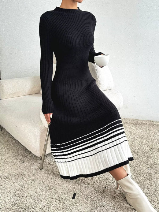 Ribbed Knit Sweater Dress with Striped Hem - alternate view 6