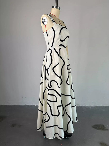 Abstract Print Square Neck Midi Dress - alternate view 4