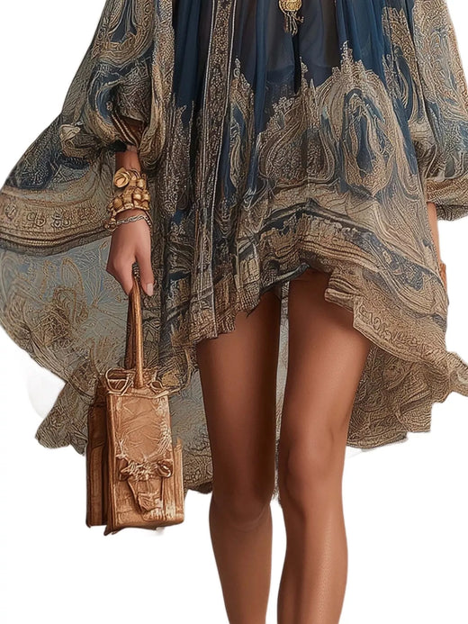 Full Size Paisley Print Chiffon High-Low Mini Dress Plus Size - alternate view 3