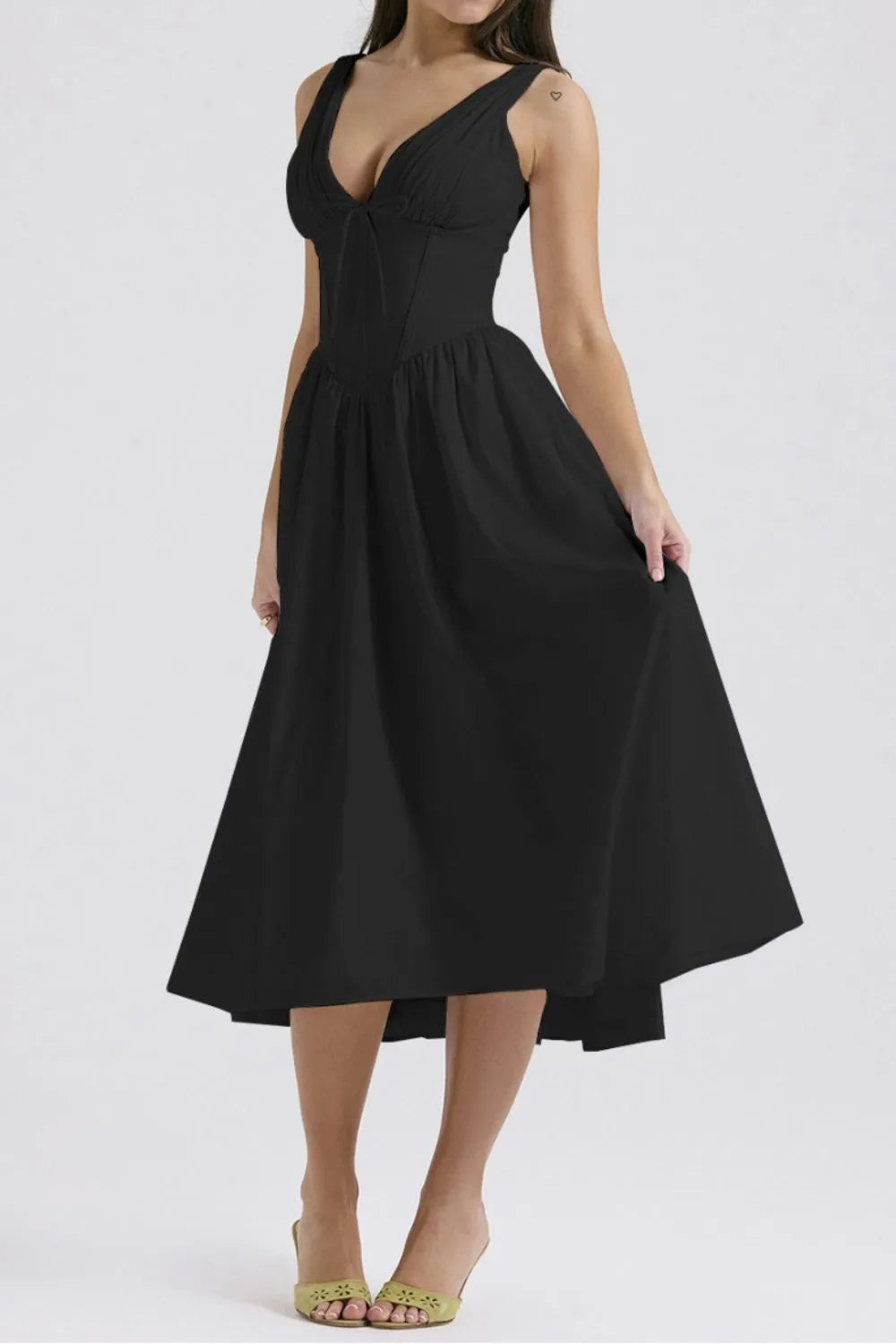 Ruched V-Neck Sleeveless Dress with Pockets - alternate view 4