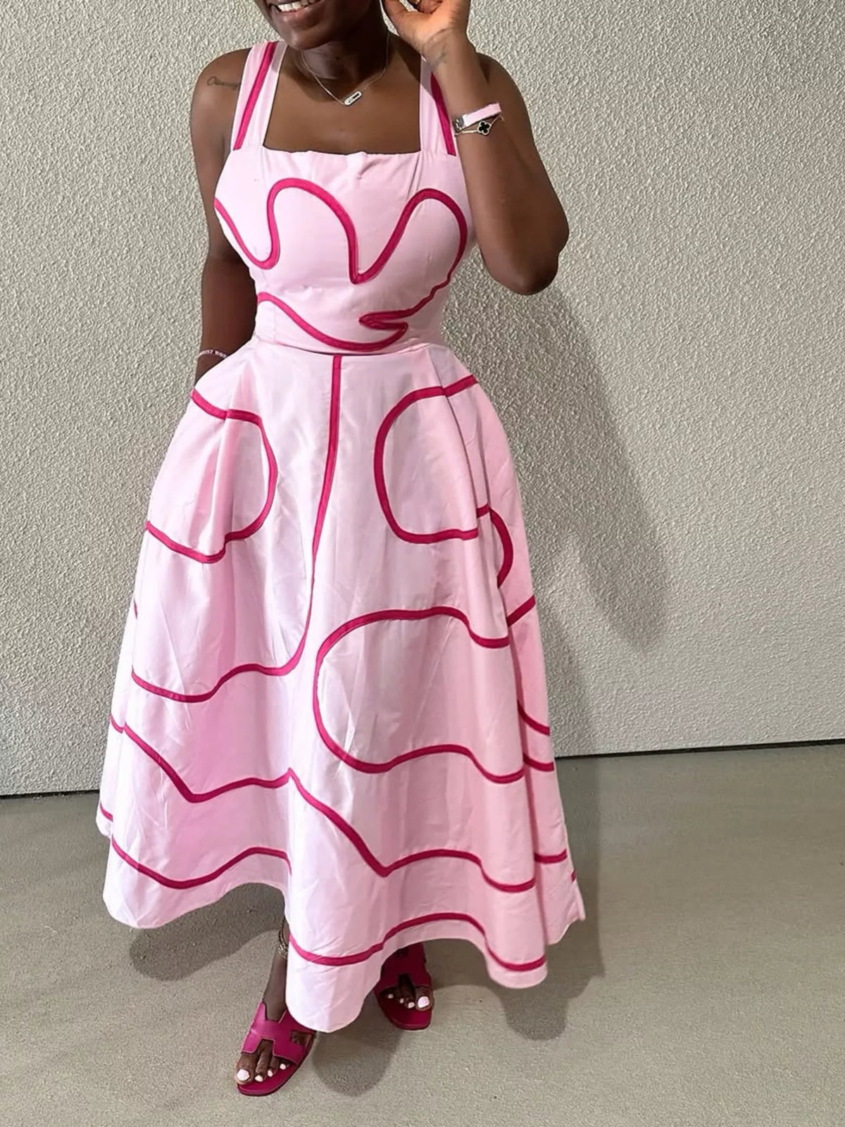 Abstract Print Square Neck Midi Dress - alternate view 7