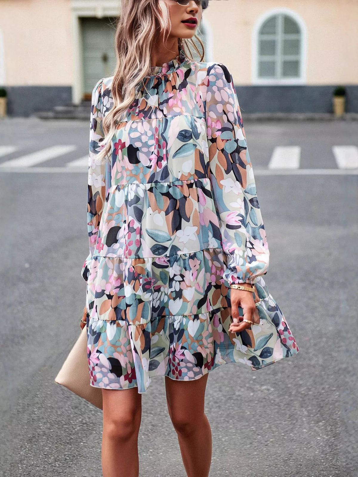 Printed Long Sleeve Mini Dress - alternate view 2