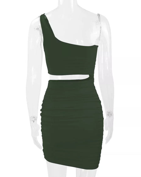 One-Shoulder Cutout Ruched Bodycon Mini Dress - alternate view 67