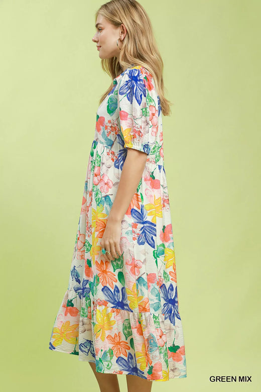 Watercolor Floral Tiered Midi Dress - alternate view 2