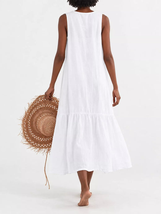 Full Size V-Neck Button Front Sleeveless Midi Dress Plus Size - alternate view 3