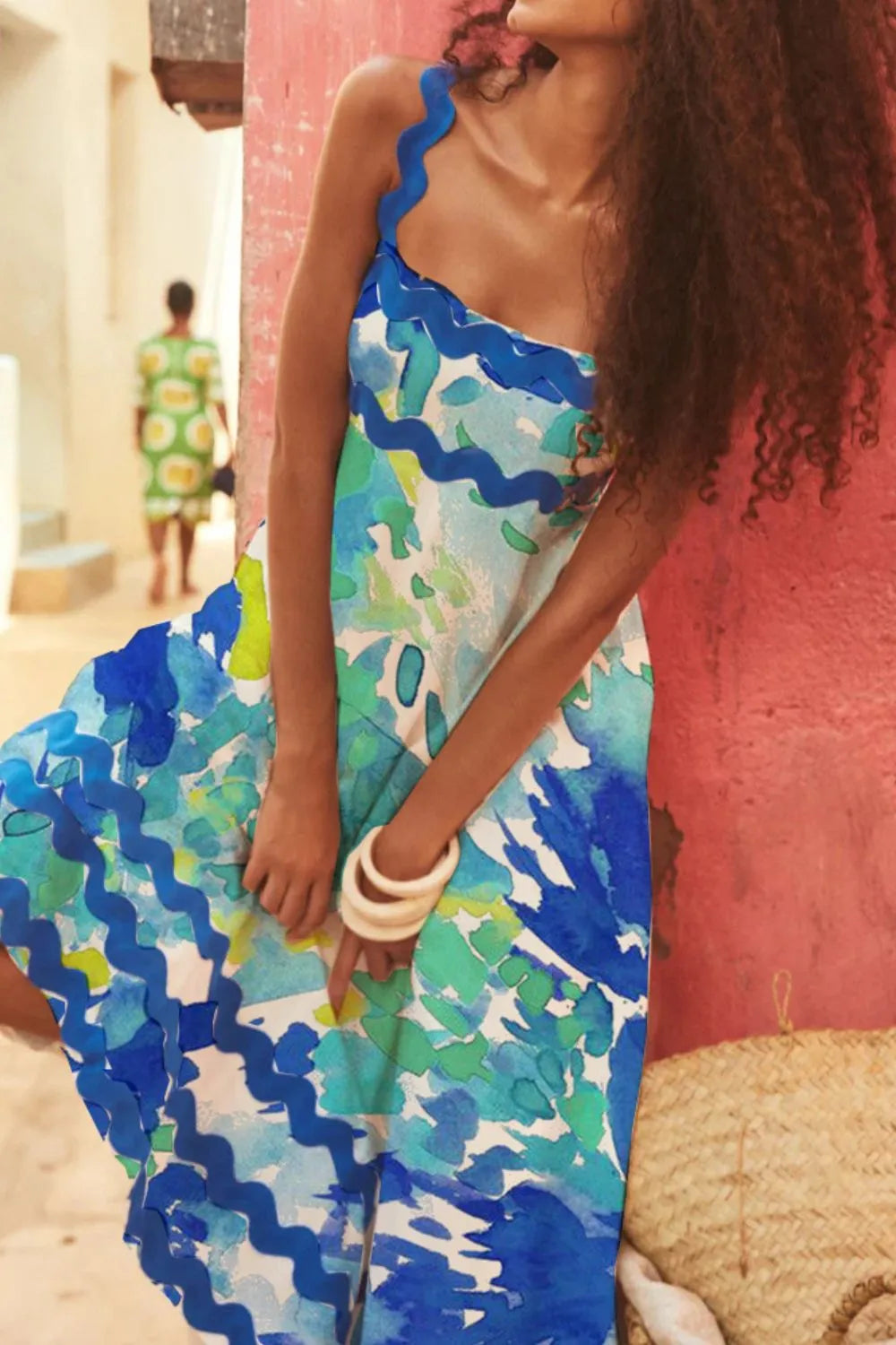 Printed Square Neck Wide Strap Dress - alternate view 12
