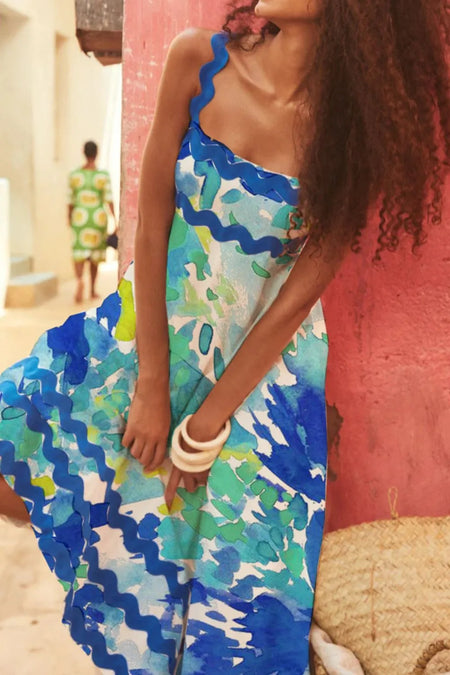 Printed Square Neck Wide Strap Dress - alternate view 12