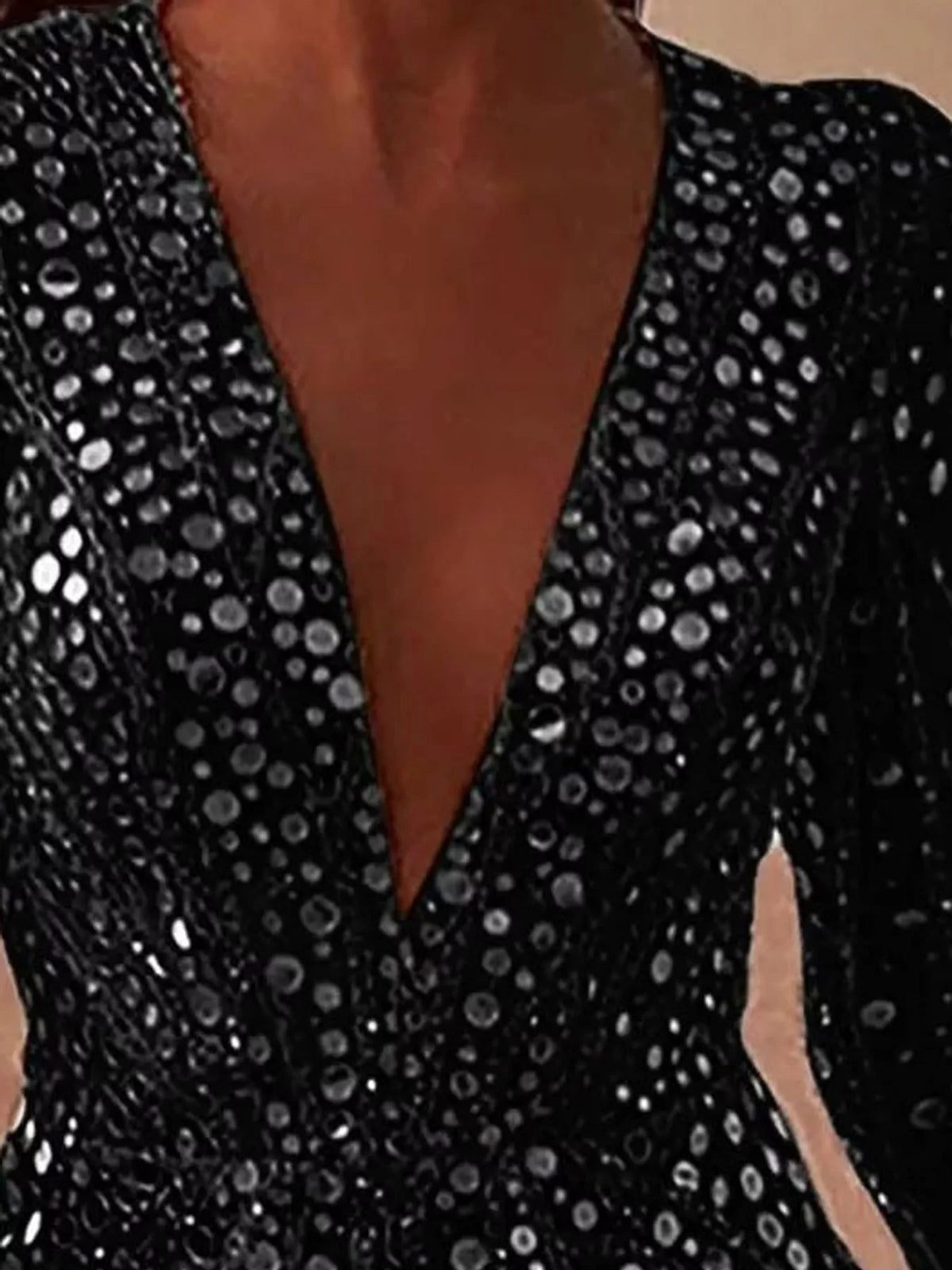 V-Neck Sequin Embellished Long Sleeve Mini Dress - alternate view 3