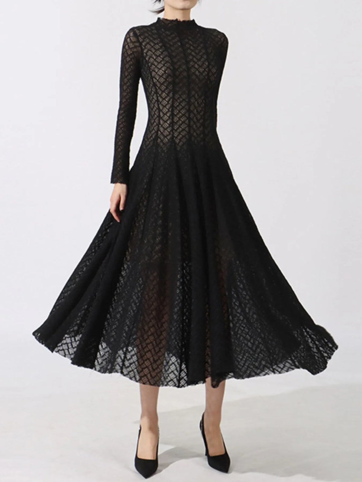 Lace Mock Neck Long Sleeve Dress - alternate view 2