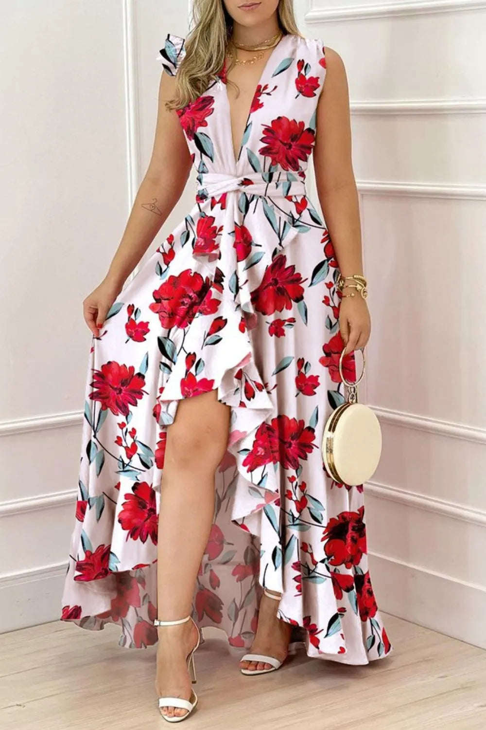 Ruffled Plunge Sleeveless Maxi Dress - alternate view 2