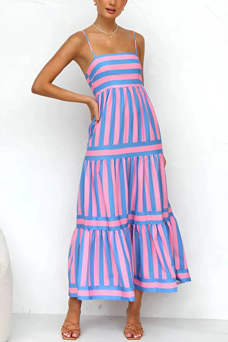 Striped Tiered Maxi Cami Dress - alternate view 6