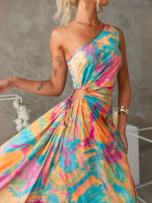 Printed One Shoulder Asymmetrical Maxi Dress - alternate view 4