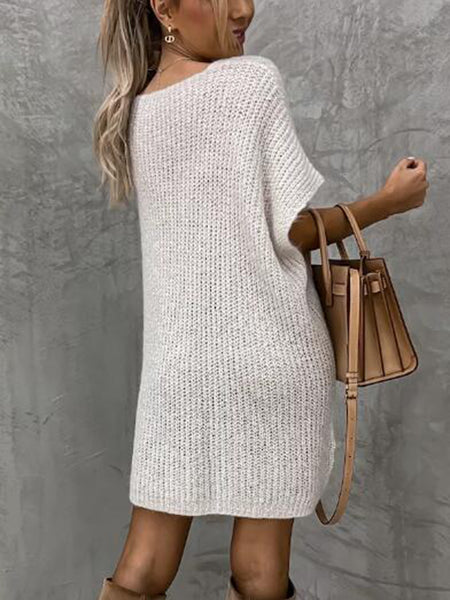 Short Sleeve Sweater Dress with Pockets - alternate view 9