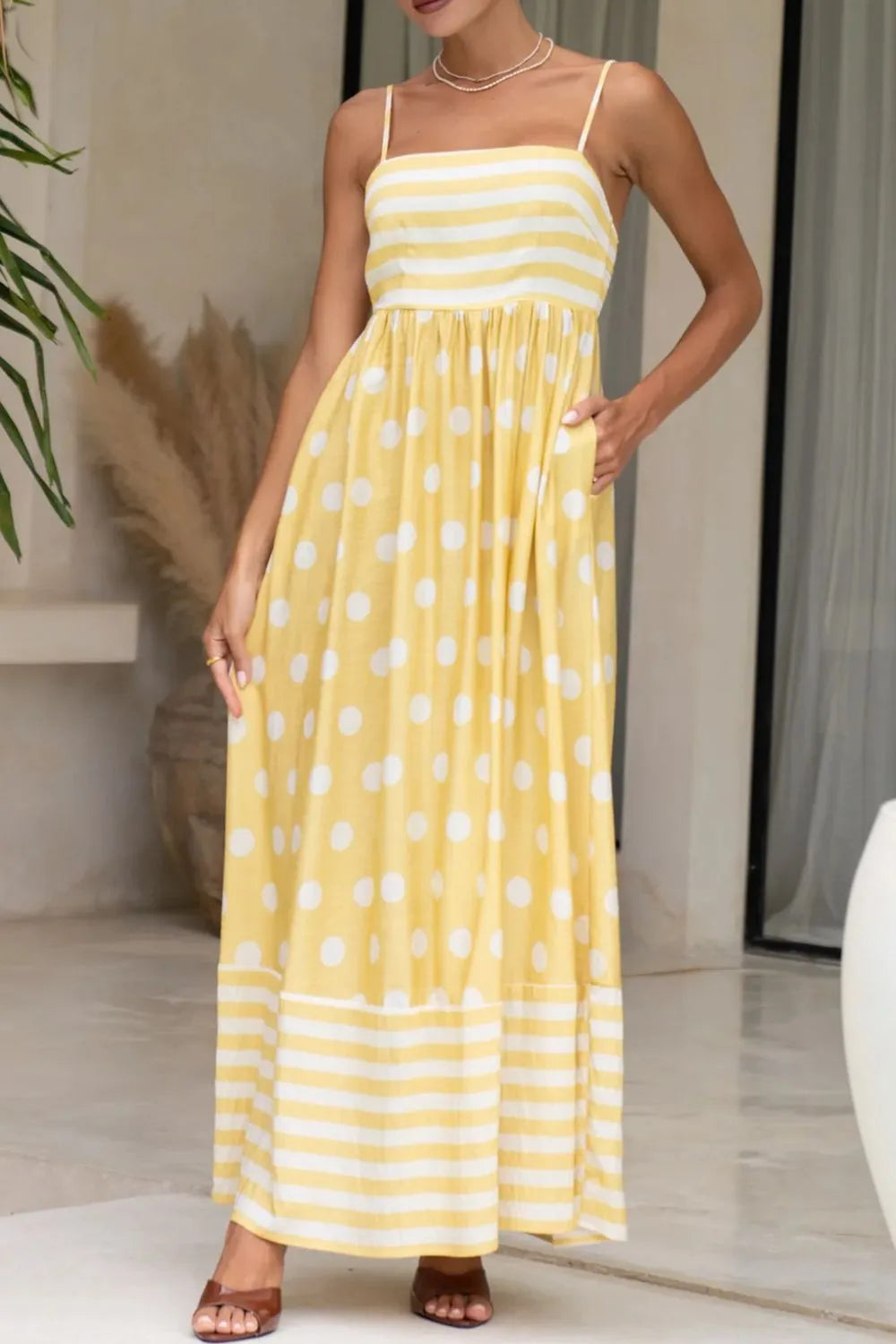 Polka Dot Square Neck Cami Dress