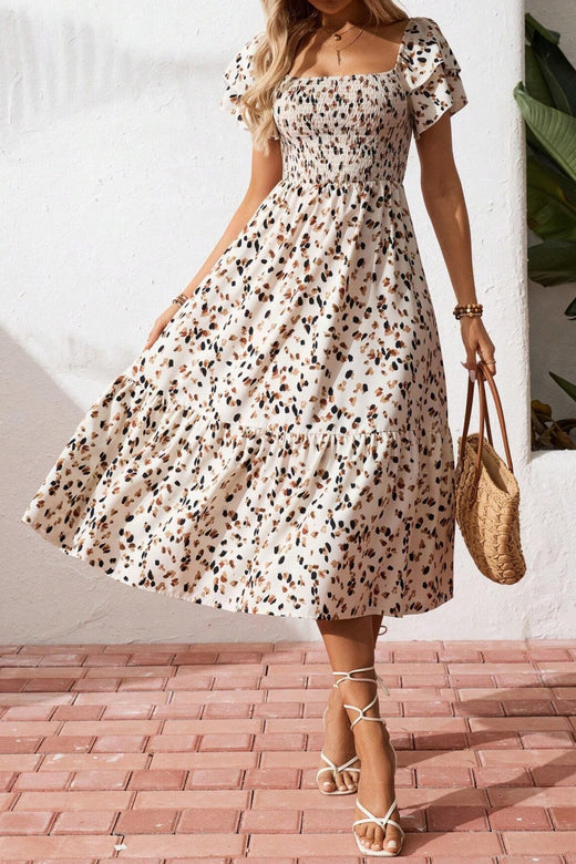 Square Neck Ruffle Sleeve Midi Dress - alternate view 4