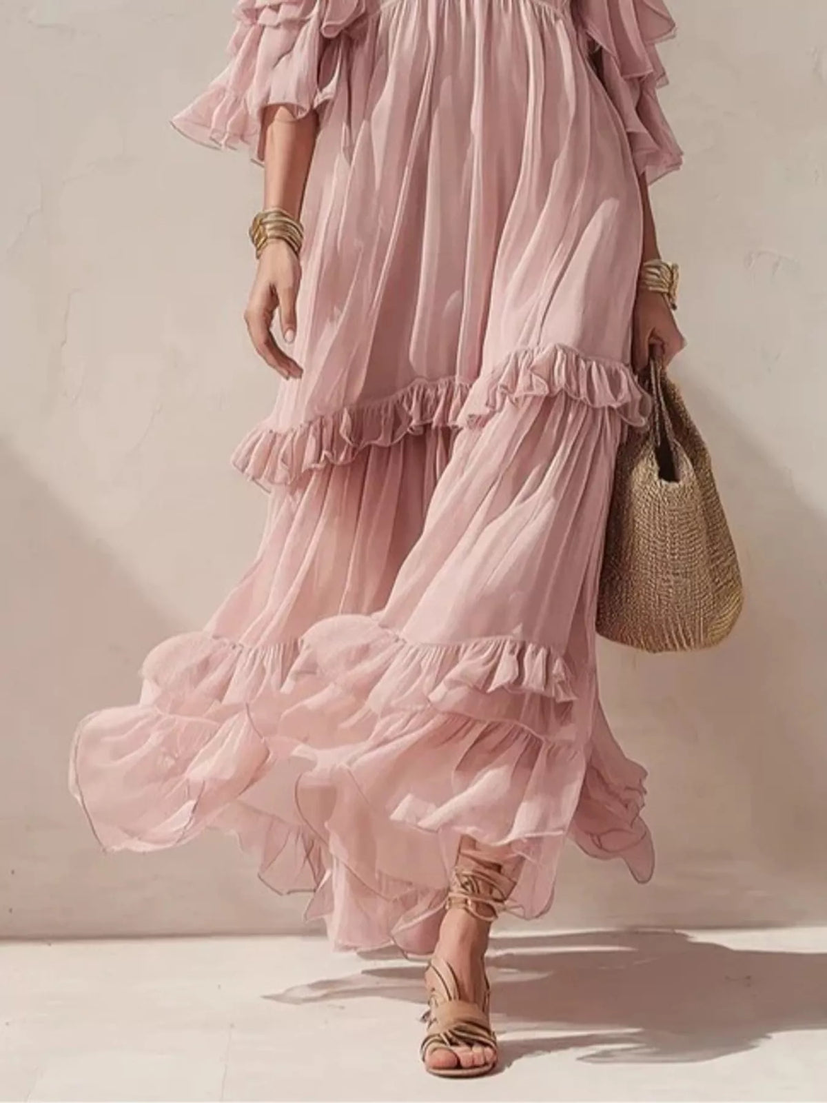 Cold-Shoulder Ruffled Maxi Dress - alternate view 3