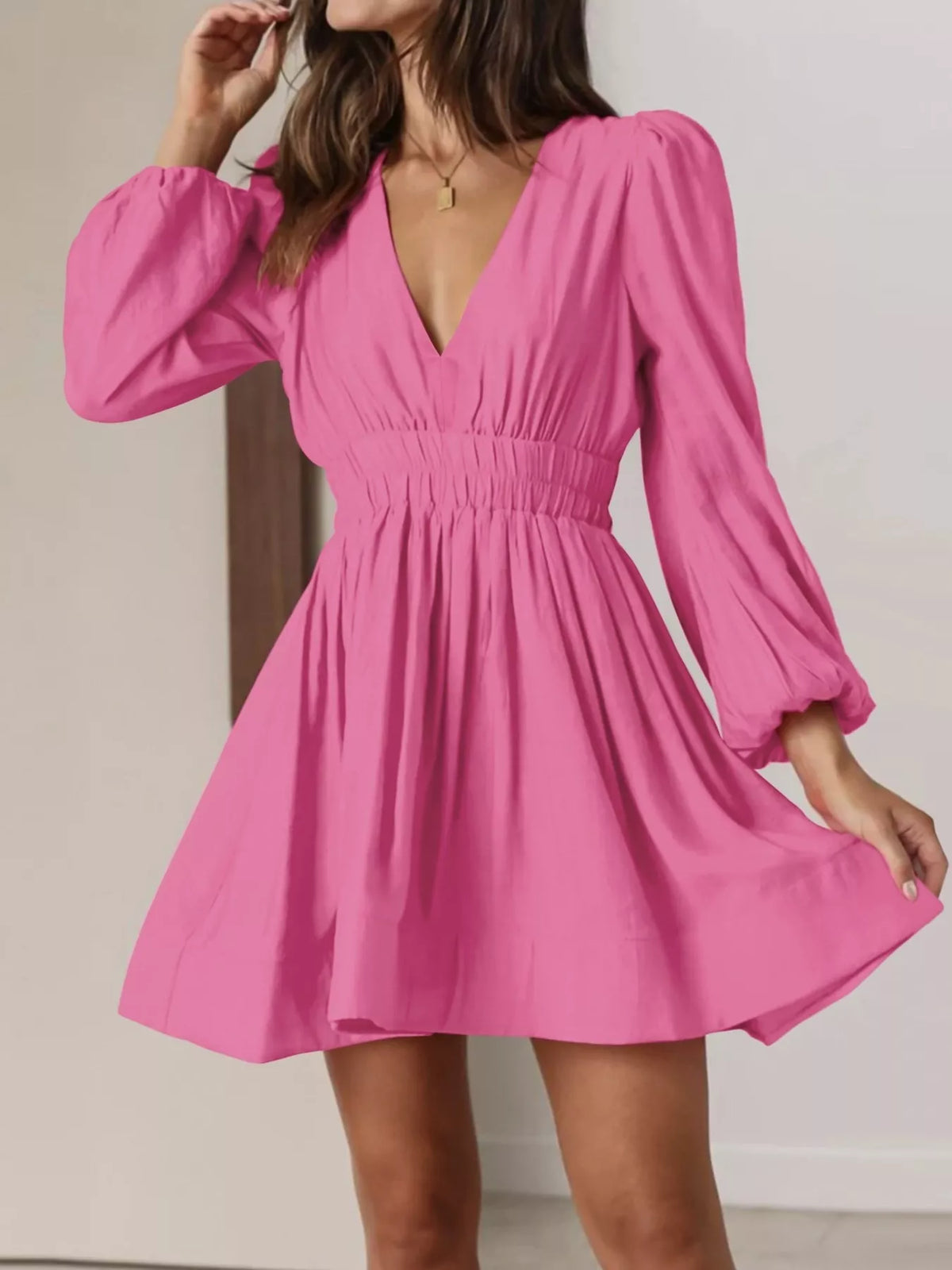 V-Neck Long Sleeve Mini Dress - alternate view 11