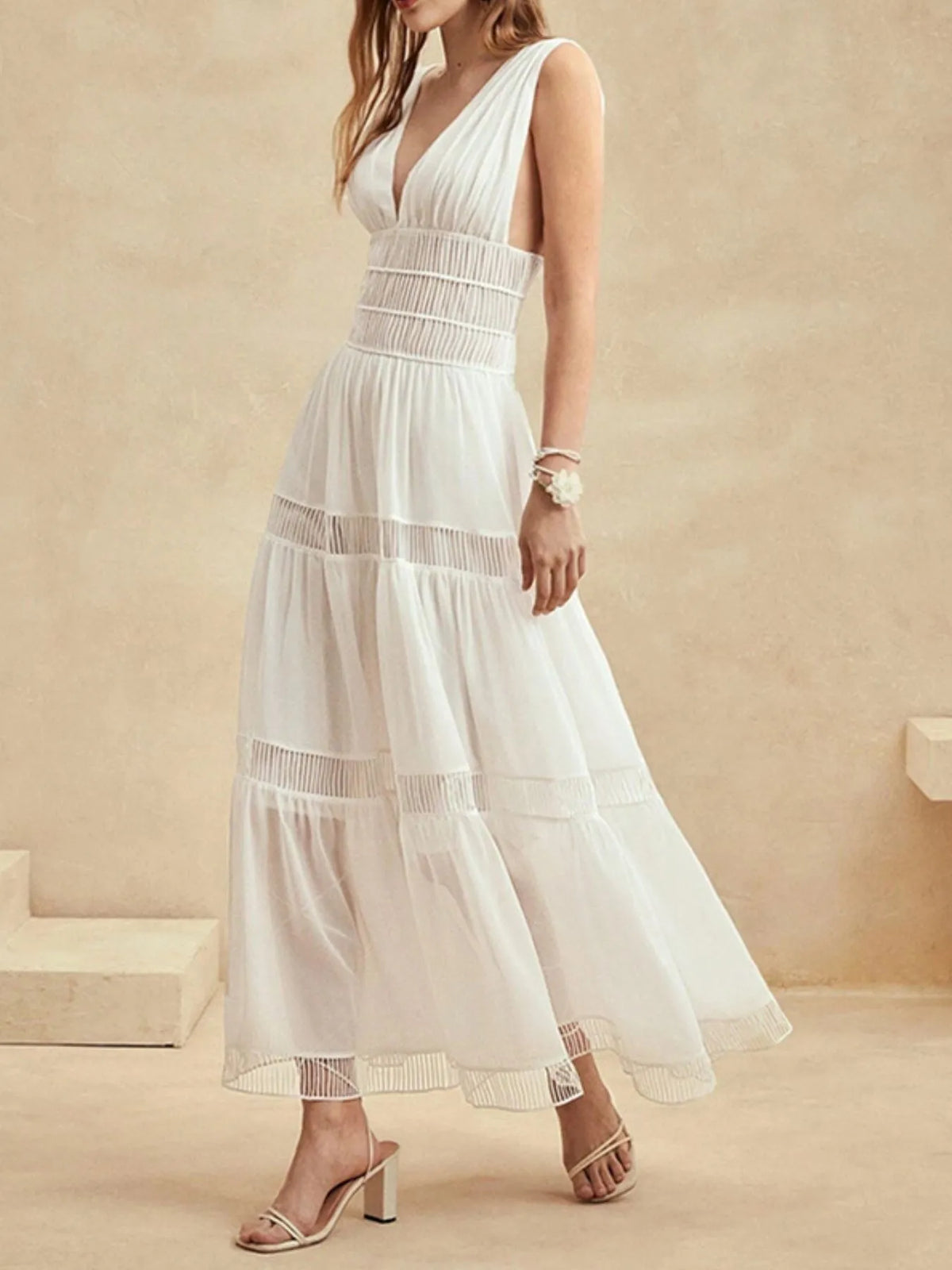 Tiered V-Neck Sleeveless Maxi Dress - alternate view 2