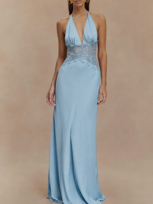 Halter Neck Lace Trimmed Maxi Dress - alternate view 4
