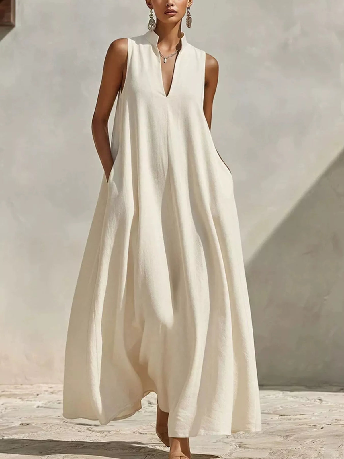 Sleeveless Maxi Dress with Side Pockets - alternate view 4