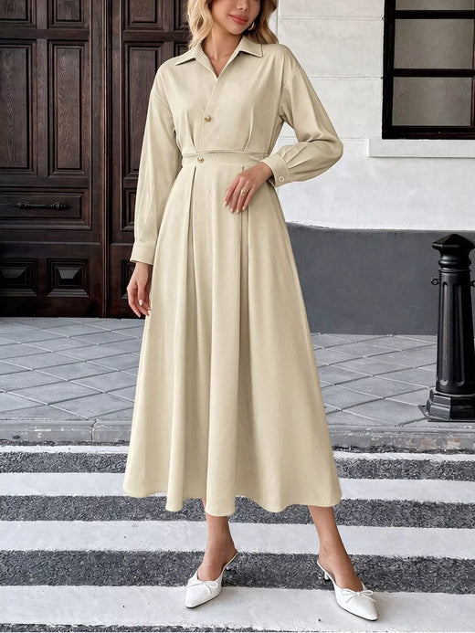 Pleated Button Detail Long Sleeve Shirt Dress - alternate view 4