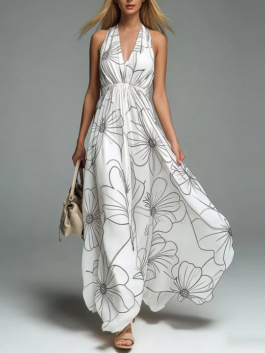 Halter Neck Printed Flowy Maxi Dress - alternate view 5