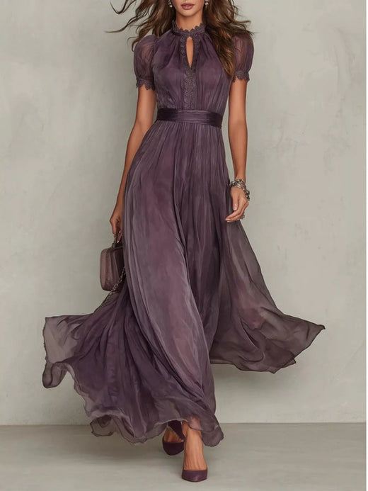 Full Size Elegant Sheer Chiffon Mock-Neck Maxi Dress with Keyhole Detail Plus Size - alternate view 2