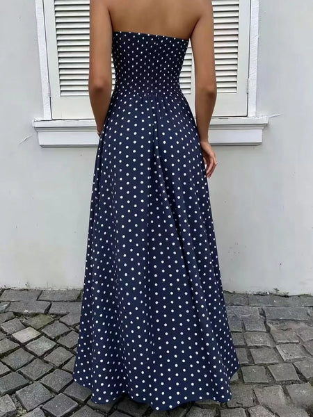 Strapless Polka Dot Ruched Maxi Dress - alternate view 32