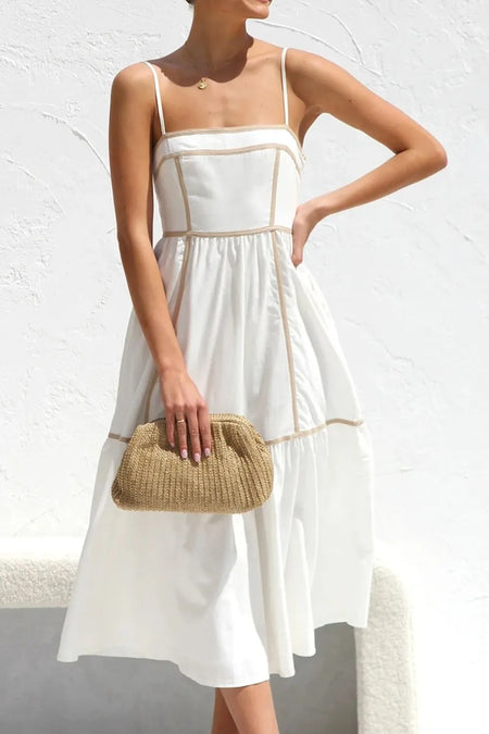 Contrast Trim Square Neck Midi Cami Dress - alternate view 2