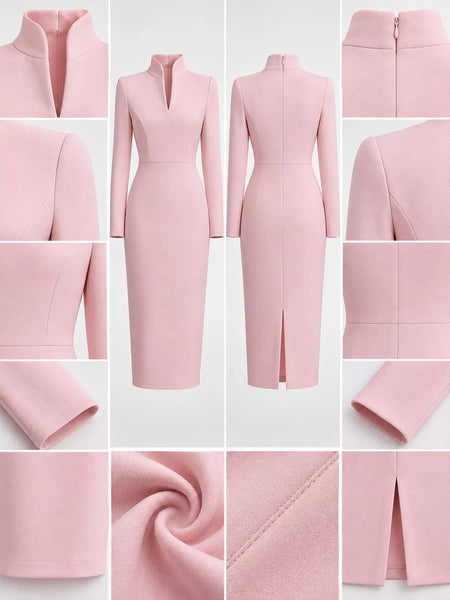 Full Size Stand-Collar Long-Sleeve Midi Dress Plus Size - alternate view 10