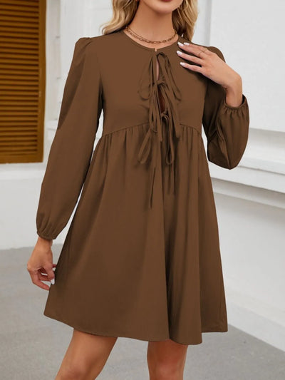 Tie Front Long Sleeve Mini Dress - alternate view 10