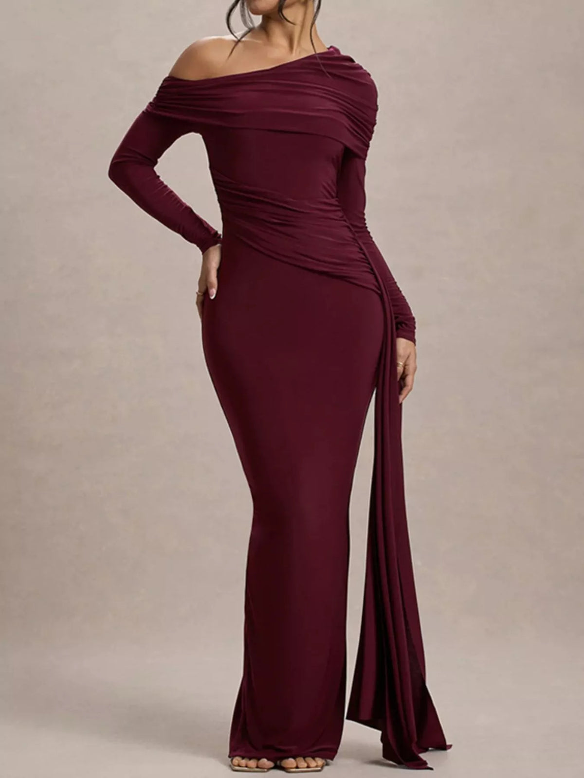 One-Shoulder Ruched Maxi Dress - alternate view 4