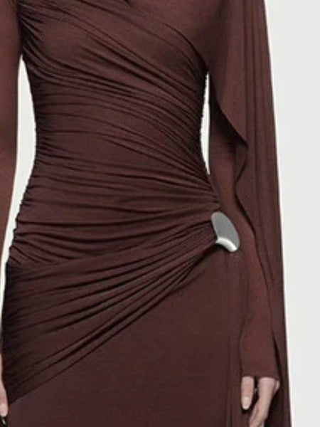 Ruched Draped Long Sleeve Maxi Dress - alternate view 9